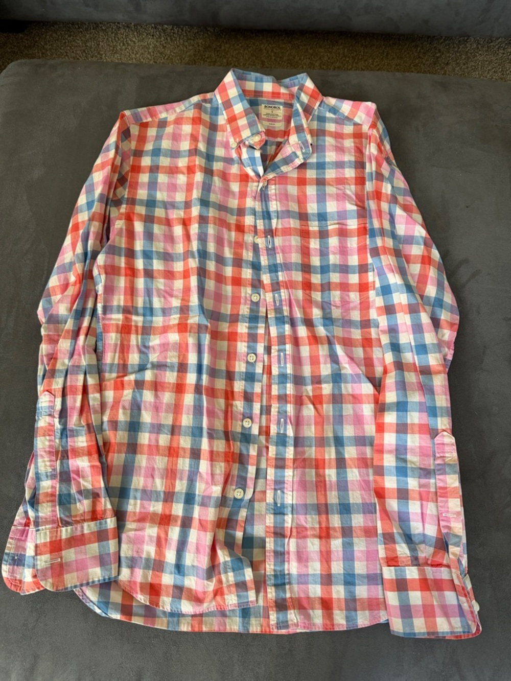 Bonobos Pink, Blue and White Plaid Button-Down Shirt